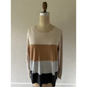 LANDS END Womens Fine Gauge Cotton Colorblock Sweater Size Medium Petite Classic
